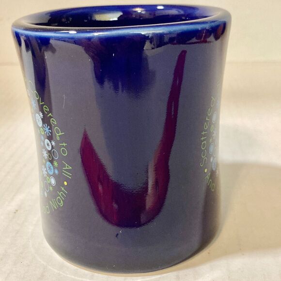 Cobalt Blue Ceramic Waffle House Christmas Coffee Mug Cup 2017 Snowflakes Tuxton - Picture 5 of 9